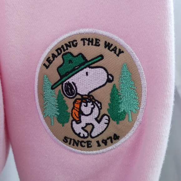 PEANUTS Snoopy Full Zip Hoodie Woodstock Embroidered Sweatshirt Pink Size L NEW - Picture 4 of 16